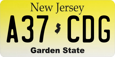 NJ license plate A37CDG