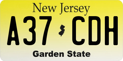 NJ license plate A37CDH