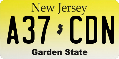 NJ license plate A37CDN
