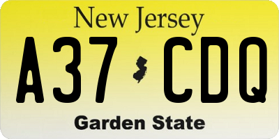 NJ license plate A37CDQ