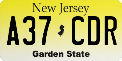 NJ license plate A37CDR