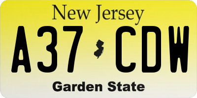 NJ license plate A37CDW