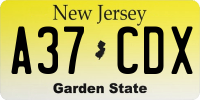 NJ license plate A37CDX