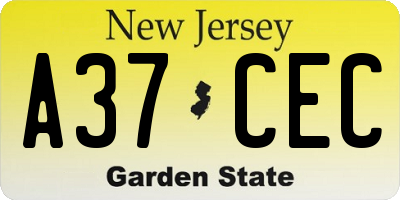 NJ license plate A37CEC