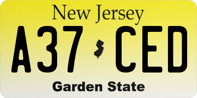 NJ license plate A37CED
