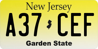 NJ license plate A37CEF