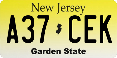 NJ license plate A37CEK