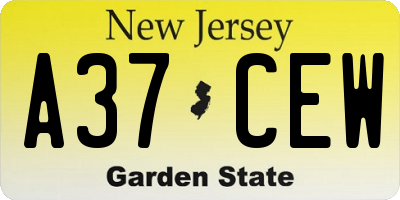 NJ license plate A37CEW