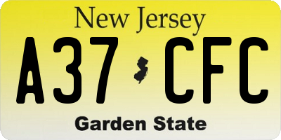 NJ license plate A37CFC