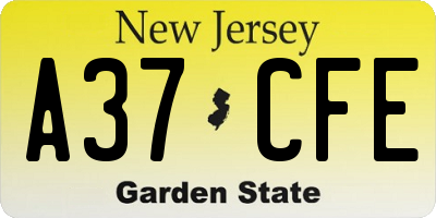 NJ license plate A37CFE