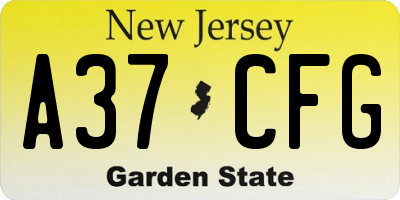 NJ license plate A37CFG