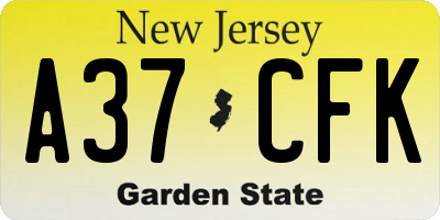 NJ license plate A37CFK