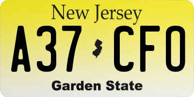 NJ license plate A37CFO