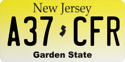 NJ license plate A37CFR