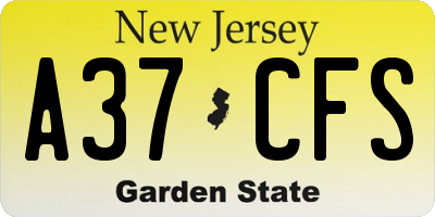 NJ license plate A37CFS