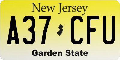 NJ license plate A37CFU