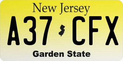 NJ license plate A37CFX