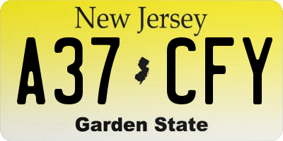 NJ license plate A37CFY