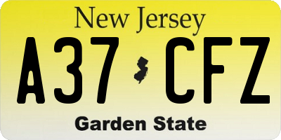 NJ license plate A37CFZ