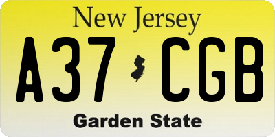 NJ license plate A37CGB
