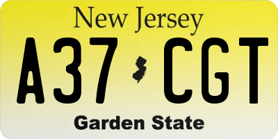 NJ license plate A37CGT