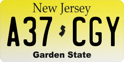 NJ license plate A37CGY