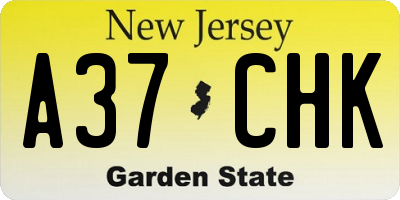 NJ license plate A37CHK
