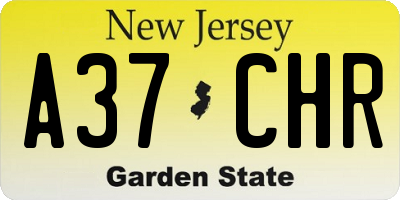 NJ license plate A37CHR