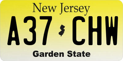 NJ license plate A37CHW