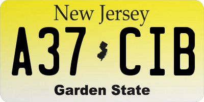 NJ license plate A37CIB