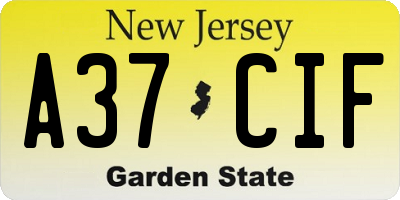 NJ license plate A37CIF