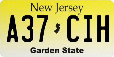NJ license plate A37CIH