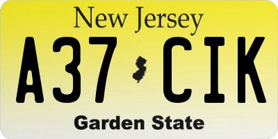 NJ license plate A37CIK