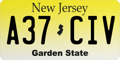 NJ license plate A37CIV