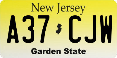 NJ license plate A37CJW