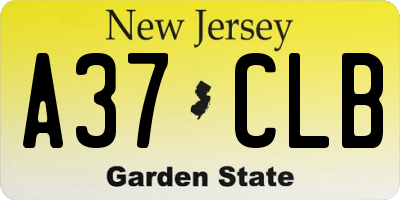 NJ license plate A37CLB