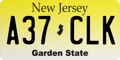 NJ license plate A37CLK