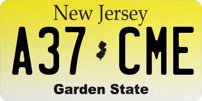 NJ license plate A37CME