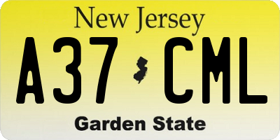 NJ license plate A37CML