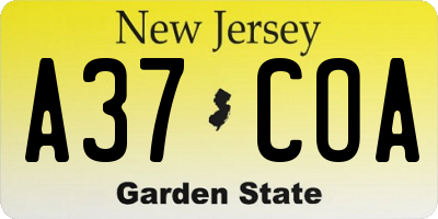 NJ license plate A37COA