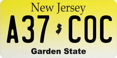 NJ license plate A37COC