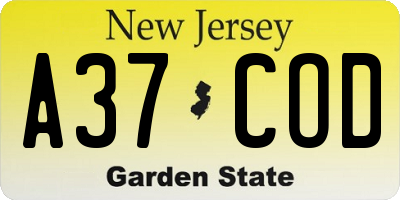 NJ license plate A37COD