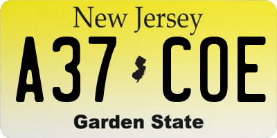 NJ license plate A37COE