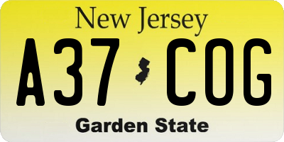 NJ license plate A37COG