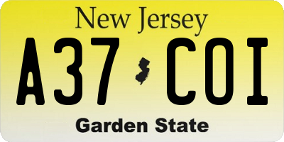NJ license plate A37COI