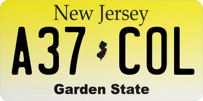 NJ license plate A37COL