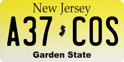 NJ license plate A37COS