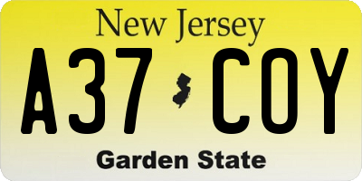 NJ license plate A37COY