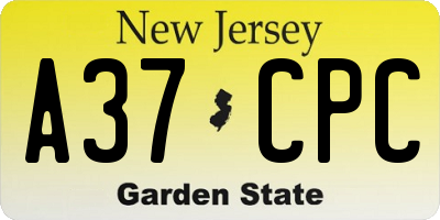 NJ license plate A37CPC