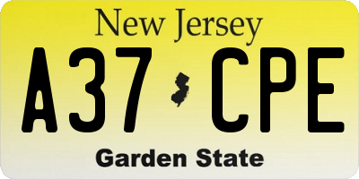 NJ license plate A37CPE